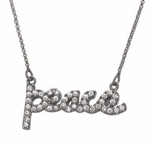 New Lisa Freede CZ Peace Script Gunmetal Necklace Edgy Rock Romantic
